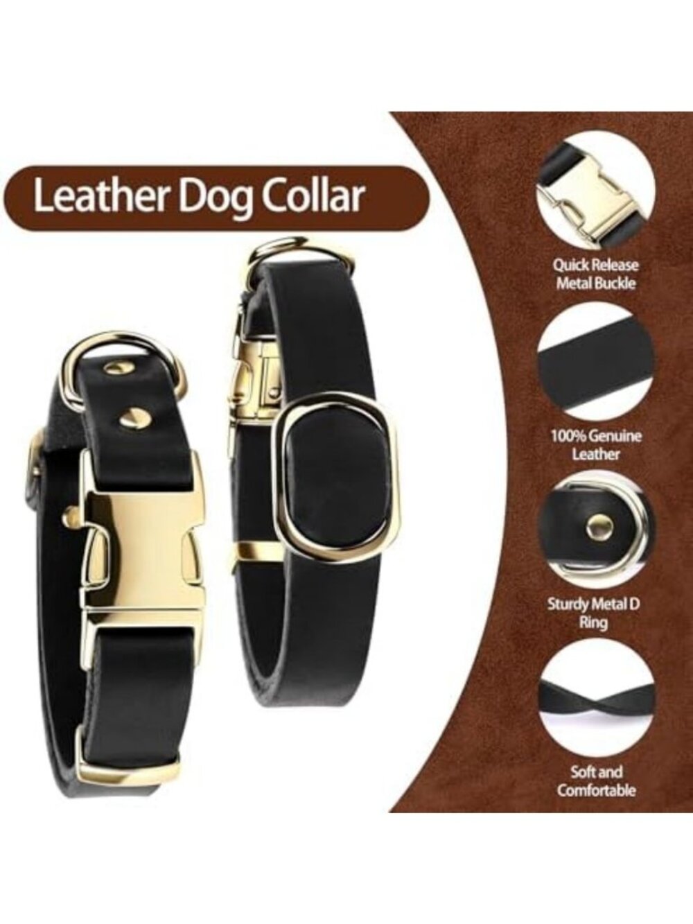 Durable Leather Dog Collar & 6FT Leash Set - Adjustable, Soft, Heavy Duty for - Picture 3 of 6